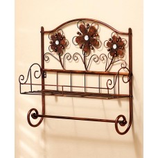 Bronze Floral 2 Wires Wall Shelf 3D Jeweled Elegant Flower Towel Rack Bath Decor 626850280333  253112070442